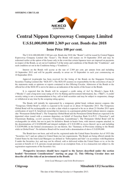 Central Nippon Expressway Company Limited U.S.$1,000,000,000 2.369 Per Cent