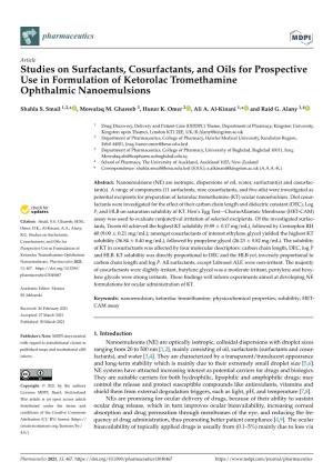 Studies on Surfactants, Cosurfactants, and Oils for Prospective Use in Formulation of Ketorolac Tromethamine Ophthalmic Nanoemulsions