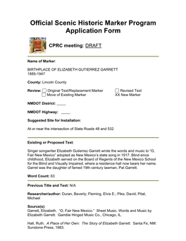 Official Scenic Historic Marker Program Application Form