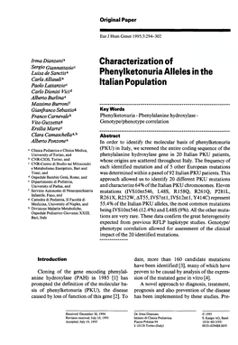 Characterization of Phenylketonuria Alleles in the Italian Population