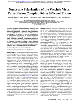 Nanoscale Polarization of the Vaccinia Virus Entry Fusion Complex Drives Efﬁcient Fusion