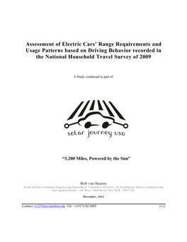 Assessment of Electric Cars‟ Range Requirements and Usage Patterns Based on Driving Behavior Recorded in the National Household Travel Survey of 2009