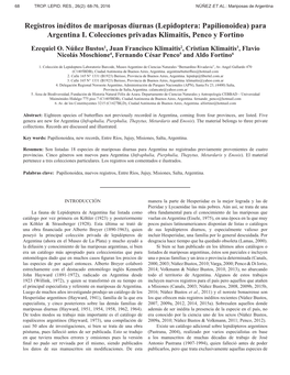 Registros Inéditos De Mariposas Diurnas (Lepidoptera: Papilionoidea) Para Argentina I