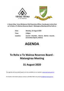 Agenda of Te Rohe O Te Wairoa Reserves Board