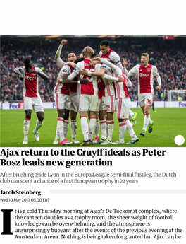 Ajax Return to the Cruyff Ideals As Peter Bosz Leads New Generation