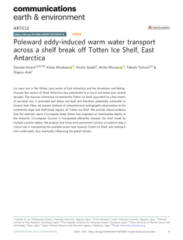Poleward Eddy-Induced Warm Water Transport Across a Shelf Break Off Totten Ice Shelf, East Antarctica
