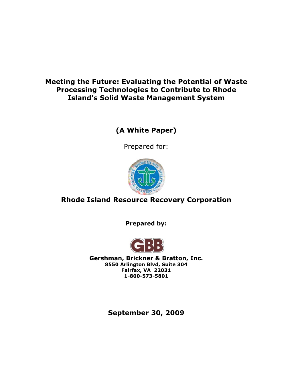 Waste Processing Technologies Study 2009