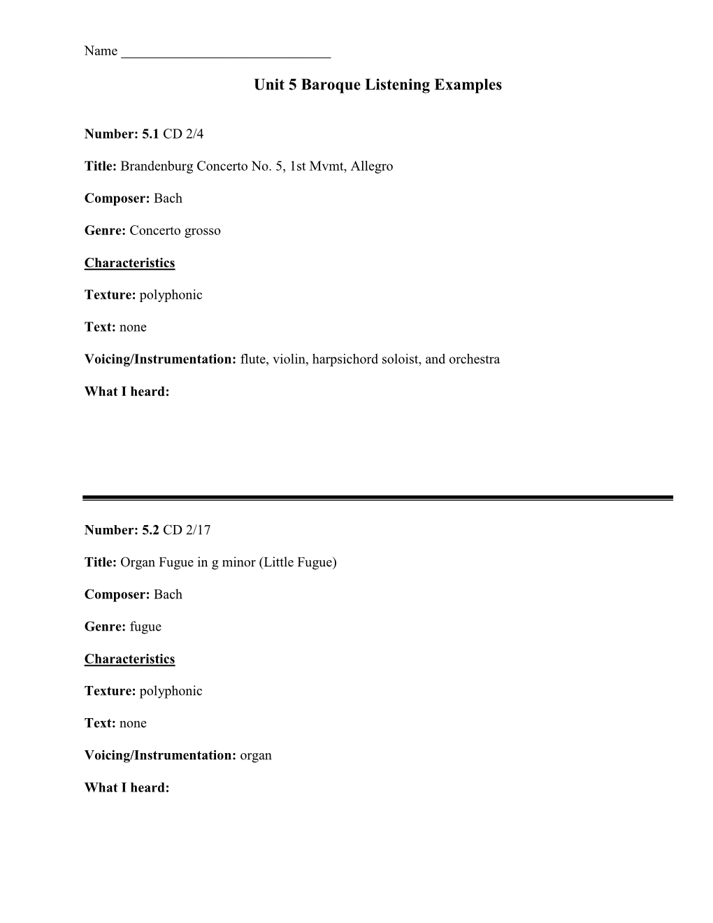 Unit 5 Baroque Listening Examples