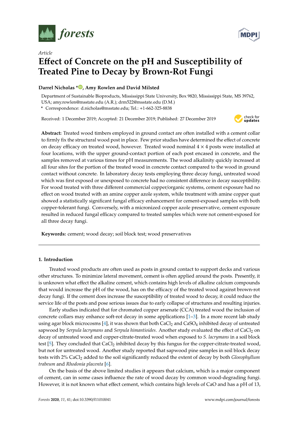 Effect of Concrete on the Ph and Susceptibility of Treated Pine to Decay by Brown-Rot Fungi