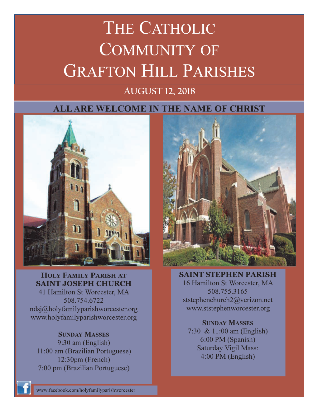 The Catholic Community of Grafton Hill Parishes August 12, 2018 All Are Welcome in the Name of Christ