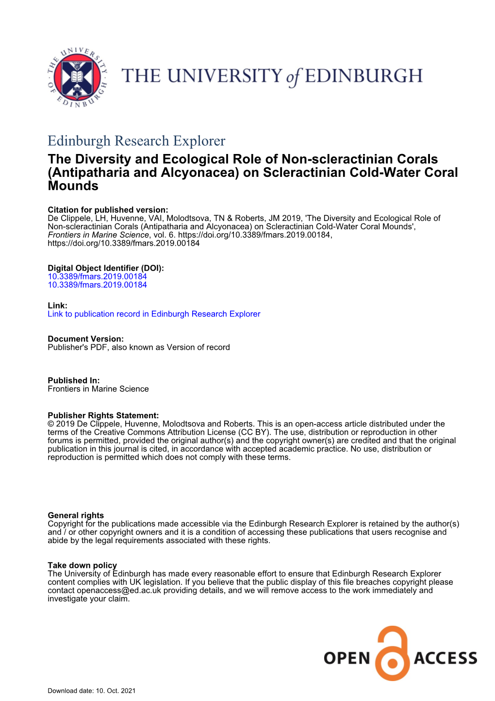 Antipatharia and Alcyonacea) on Scleractinian Cold-Water Coral