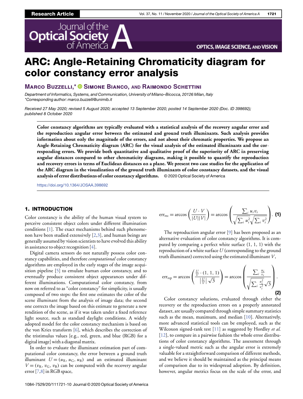 Angle-Retaining Chromaticity Diagram for Color Constancy Error Analysis