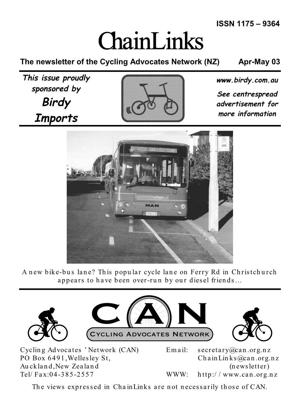 Chainlinks the Newsletter of the Cycling Advocates Network (NZ) Apr-May 03