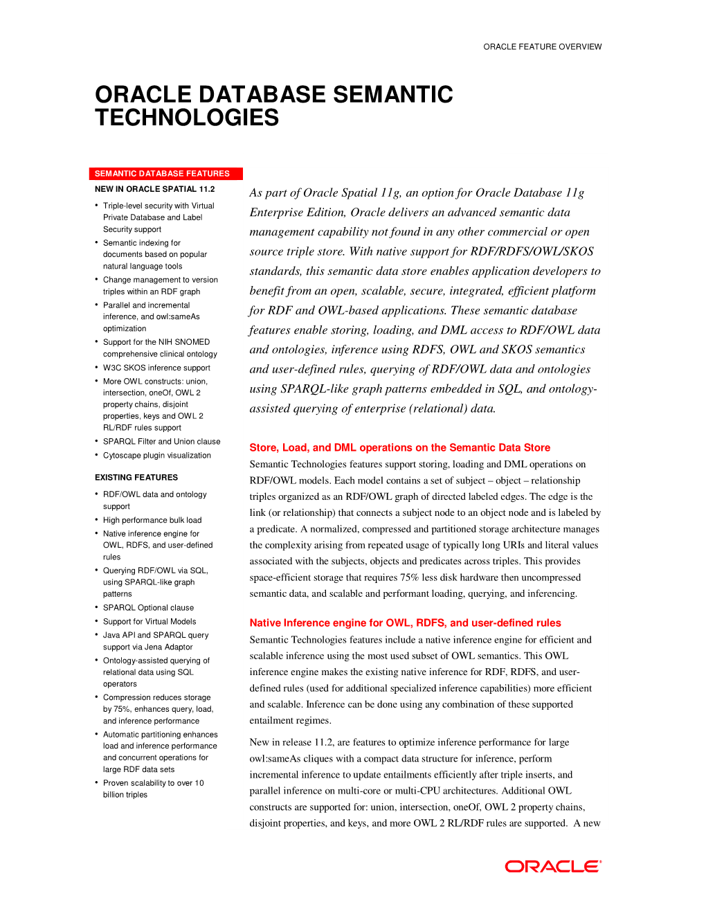 Oracle Database Semantic Technologies Feature Overview