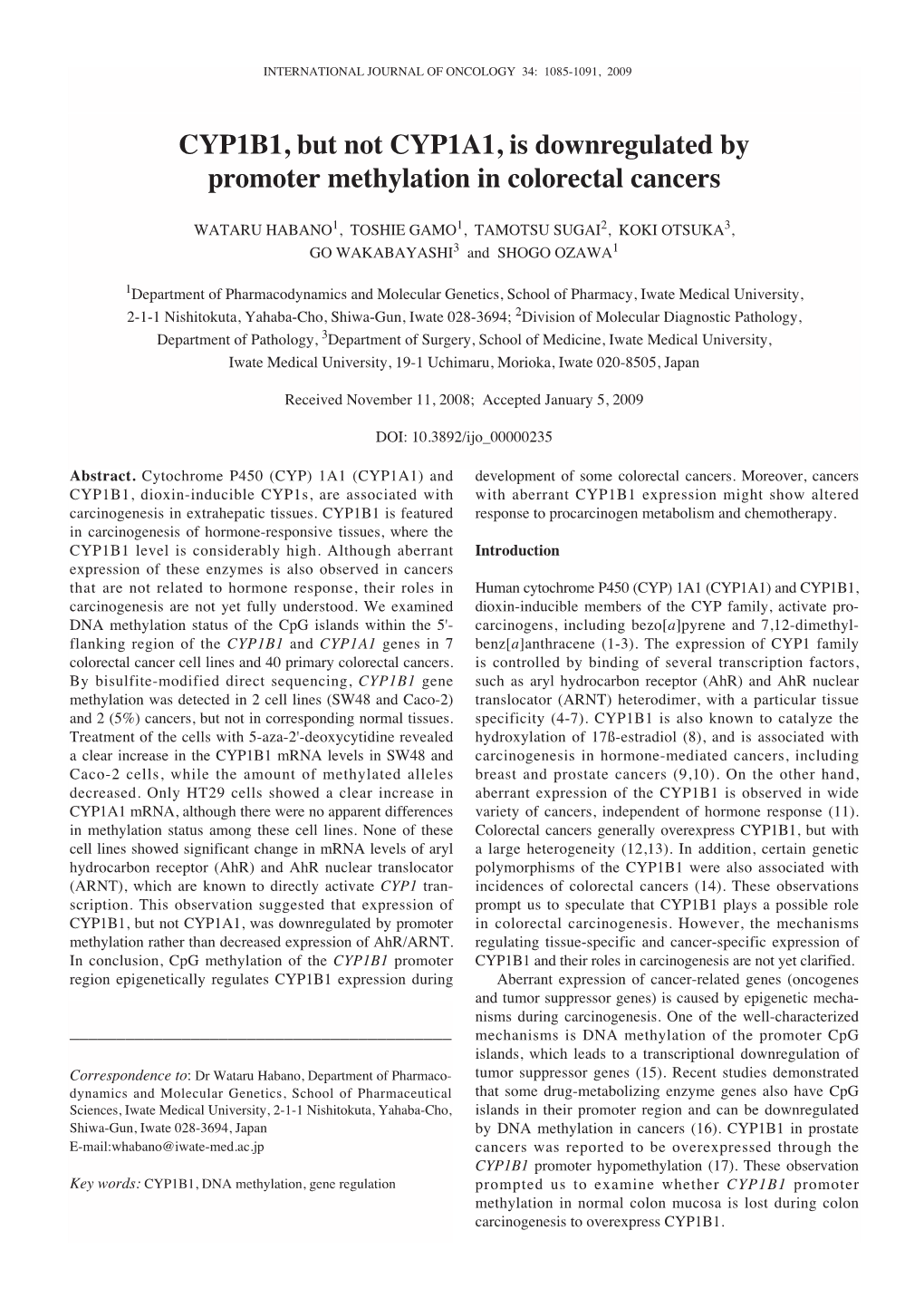 CYP1B1, but Not CYP1A1, Is Downregulated by Promoter Methylation in Colorectal Cancers