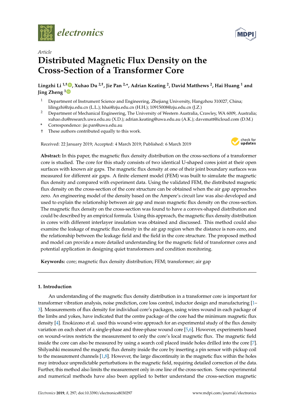 Distributed Magnetic Flux Density on the Cross-Section of a Transformer Core