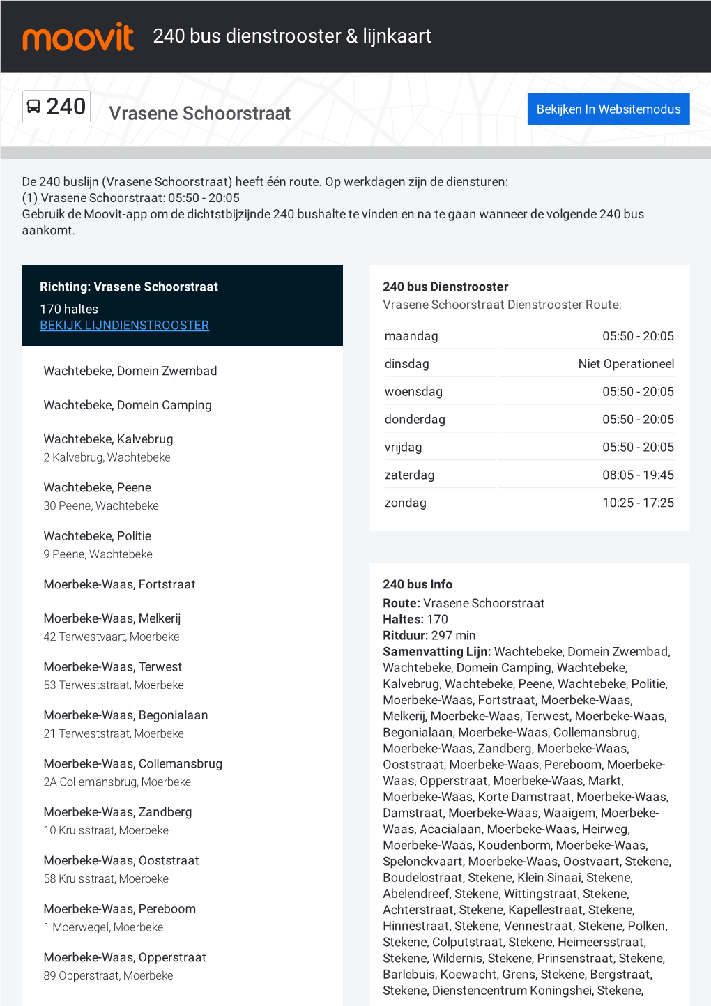 240 Bus Dienstrooster & Lijnroutekaart