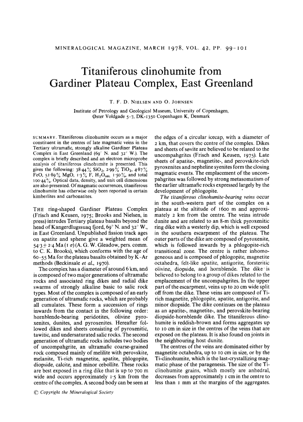 Titaniferous Clinohumite from Gardiner Plateau Complex, East Greenland