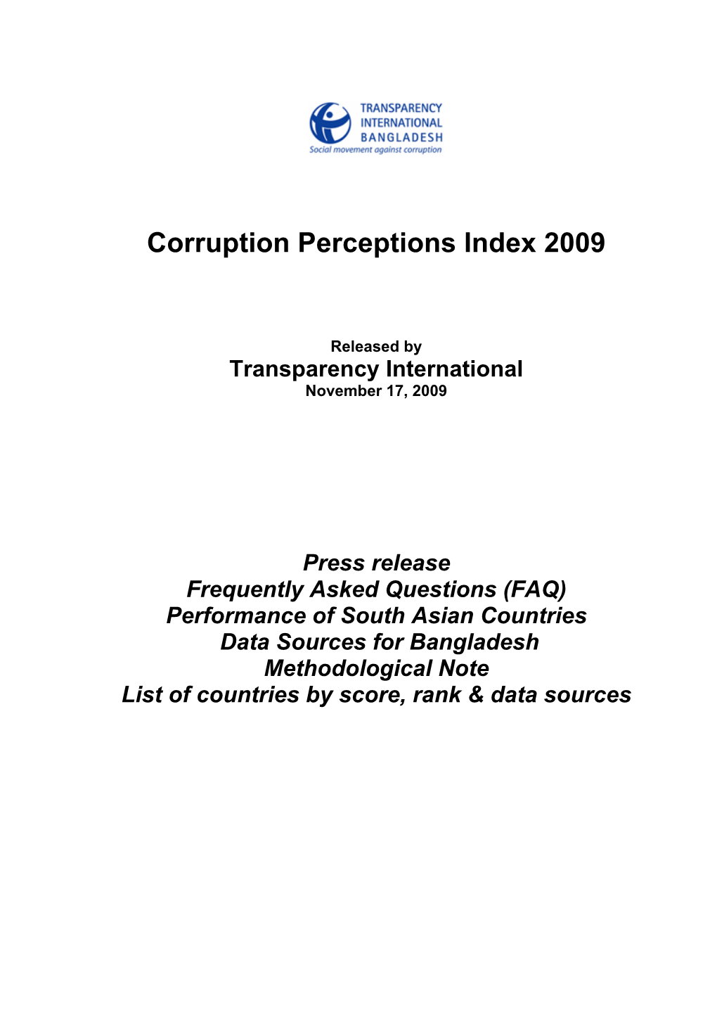 Corruption Perceptions Index 2009