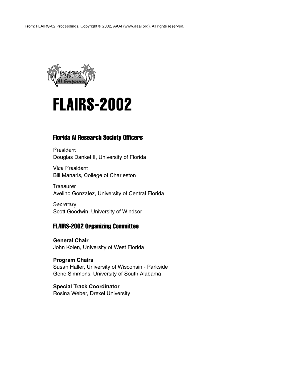 Flairs 2002 Officers and Program Committee