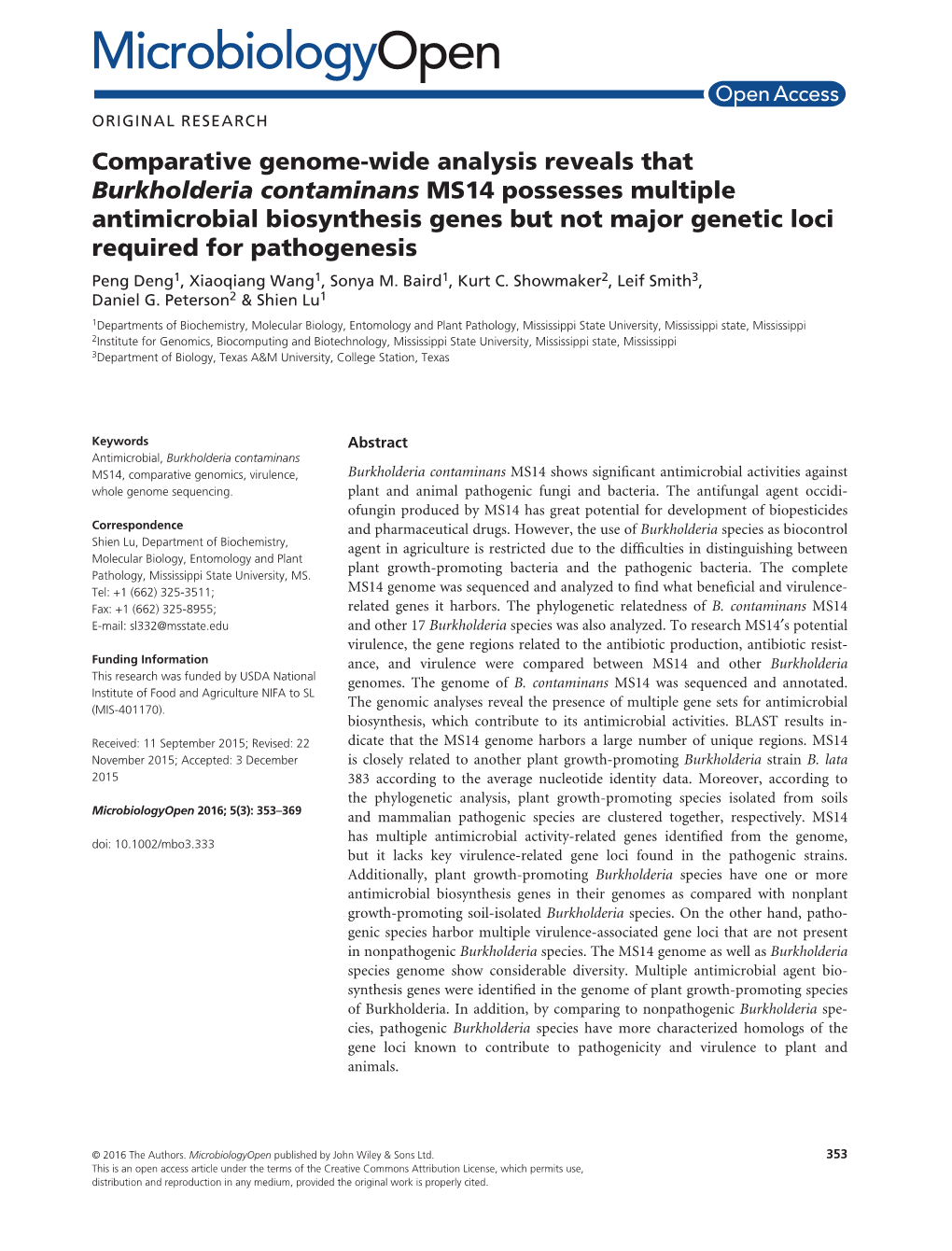 Wide Analysis Reveals That Burkholderia Contaminans MS14