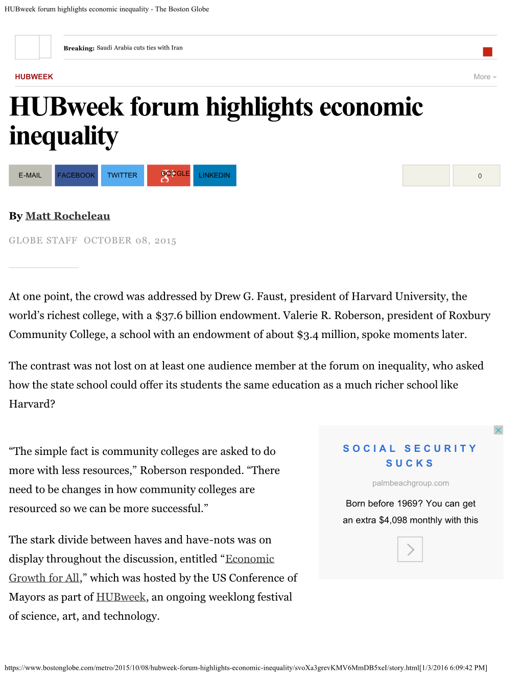 Hubweek Forum Highlights Economic Inequality - the Boston Globe