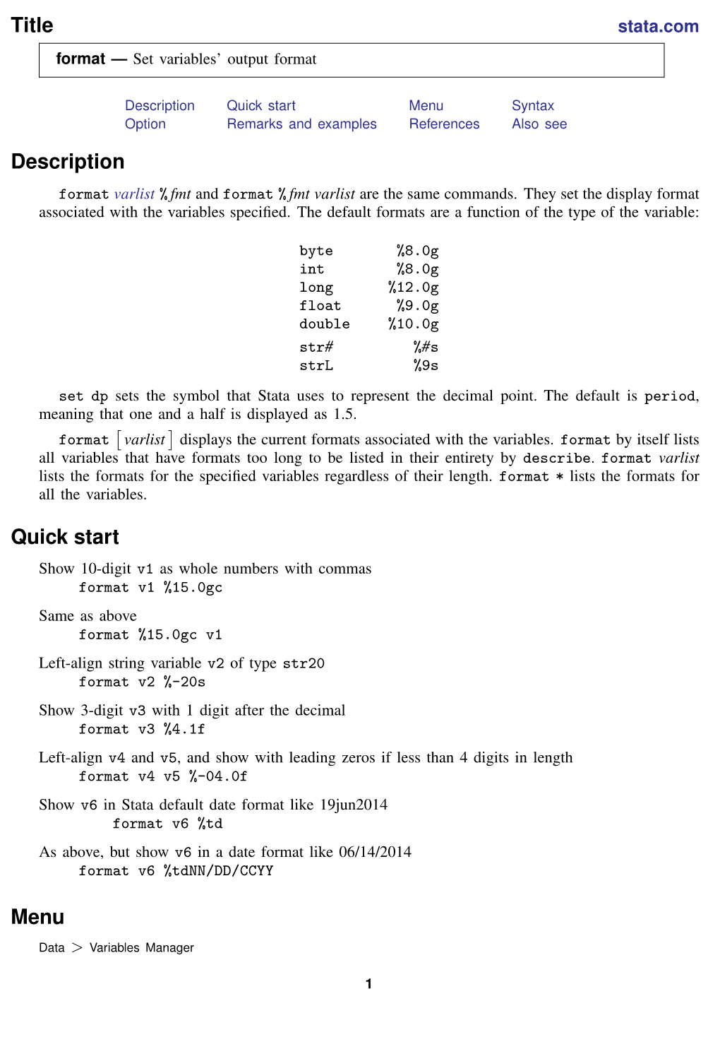 Format — Set Variables’ Output Format