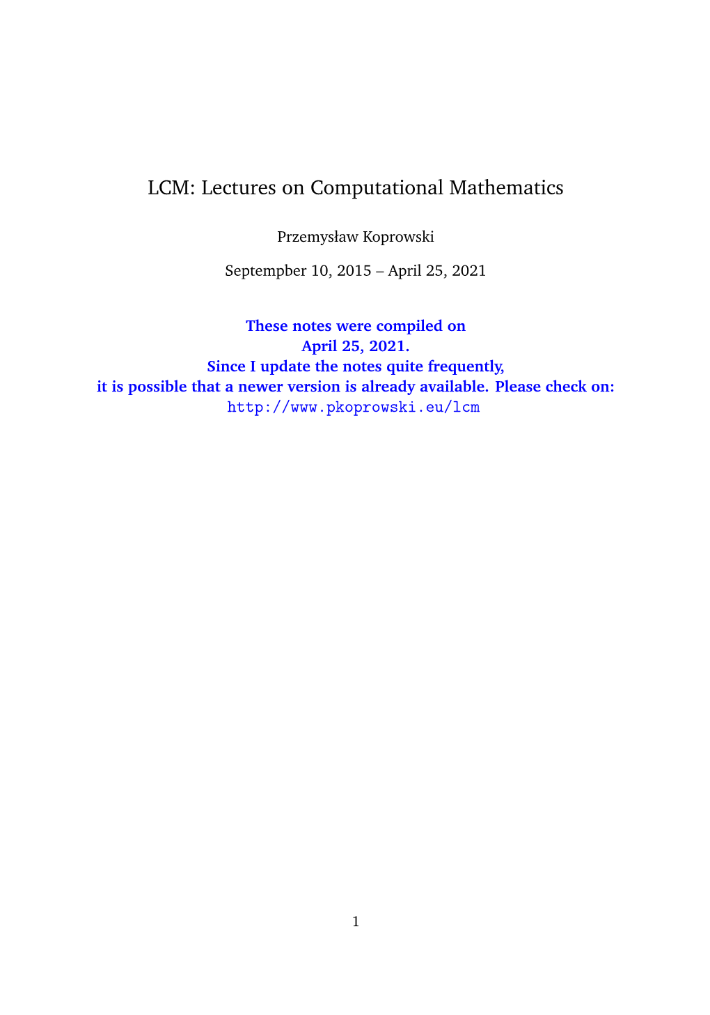 LCM: Lectures on Computational Mathematics