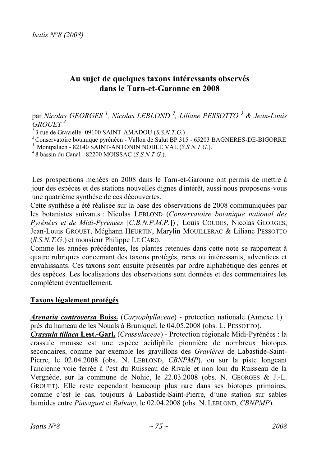 Au Sujet De Quelques Taxons Intéressants Observés Dans Le Tarn-Et-Garonne En 2008