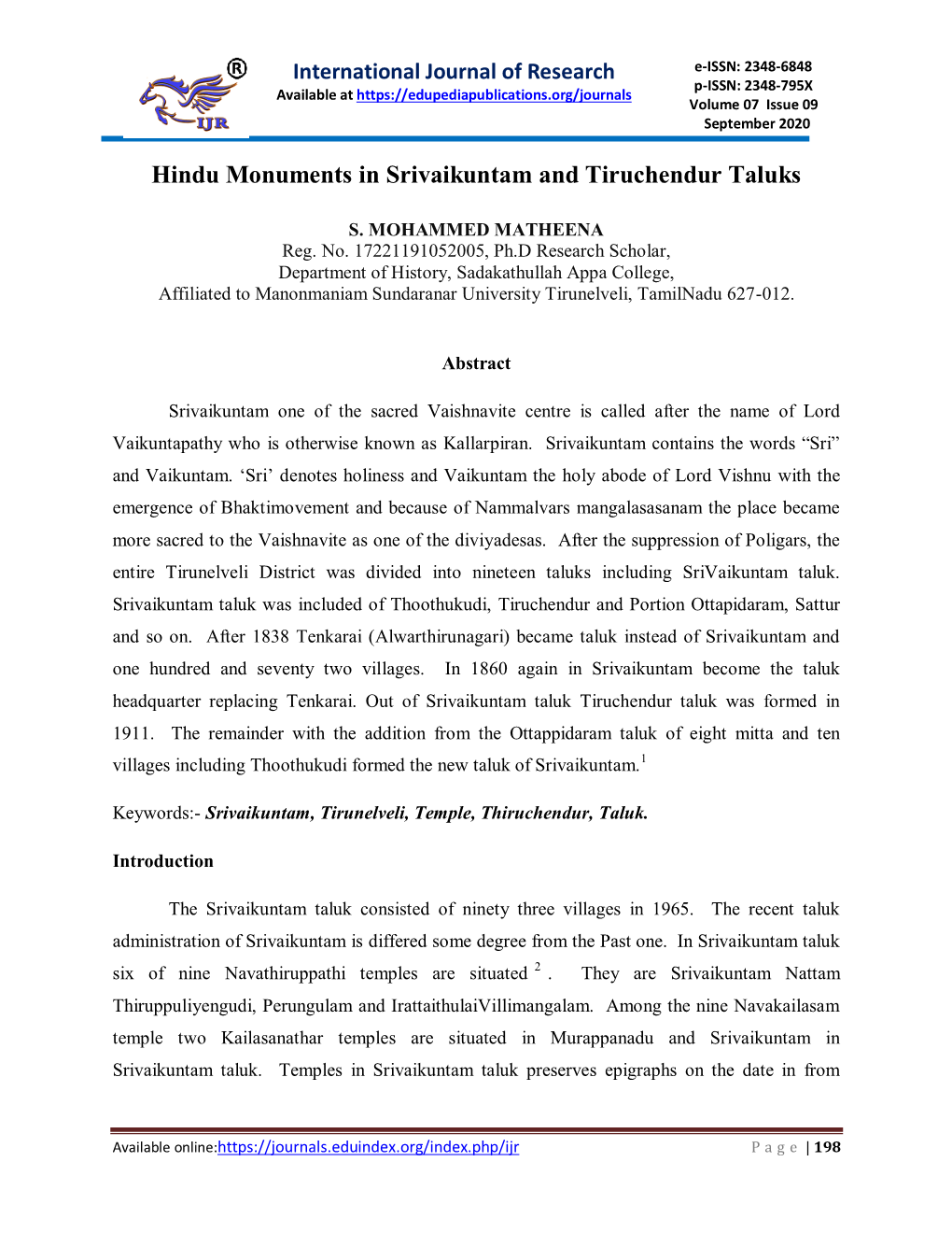 Hindu Monuments in Srivaikuntam and Tiruchendur Taluks