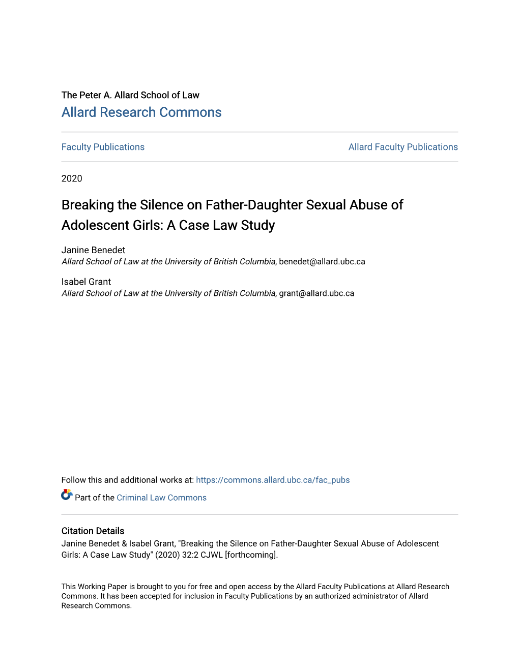 Breaking the Silence on Father-Daughter Sexual Abuse of Adolescent Girls: a Case Law Study