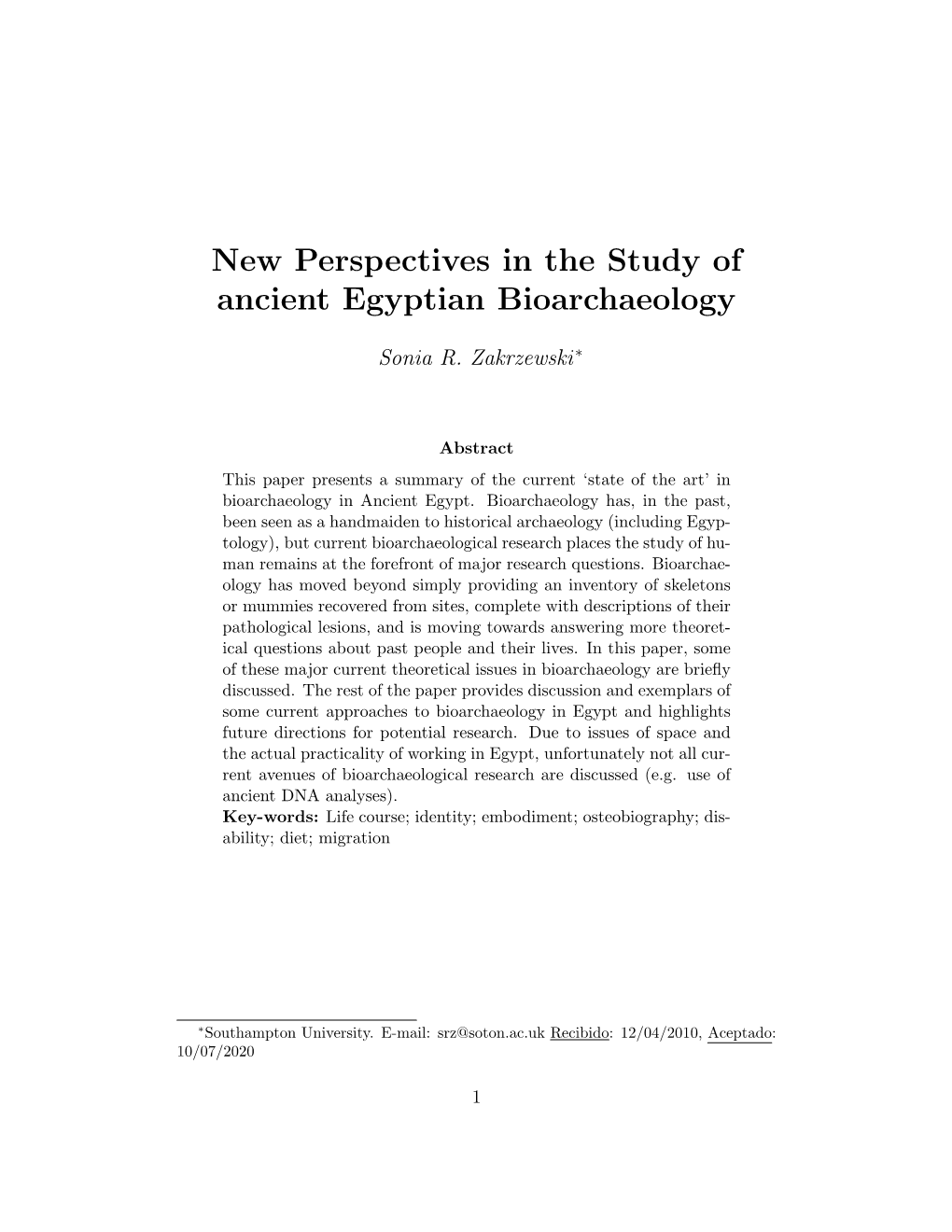 New Perspectives in the Study of Ancient Egyptian Bioarchaeology