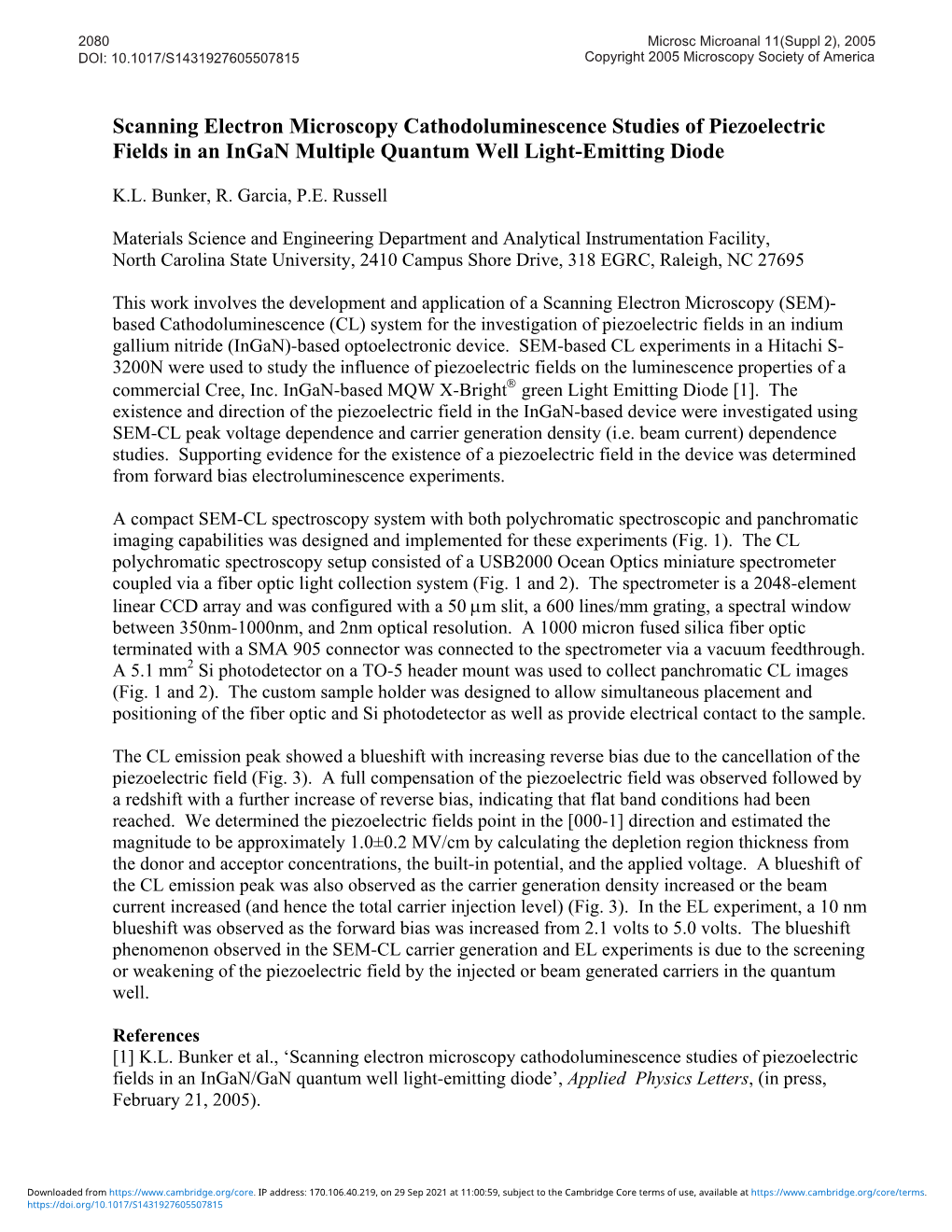 Scanning Electron Microscopy Cathodoluminescence Studies of Piezoelectric Fields in an Ingan Multiple Quantum Well Light-Emitting Diode