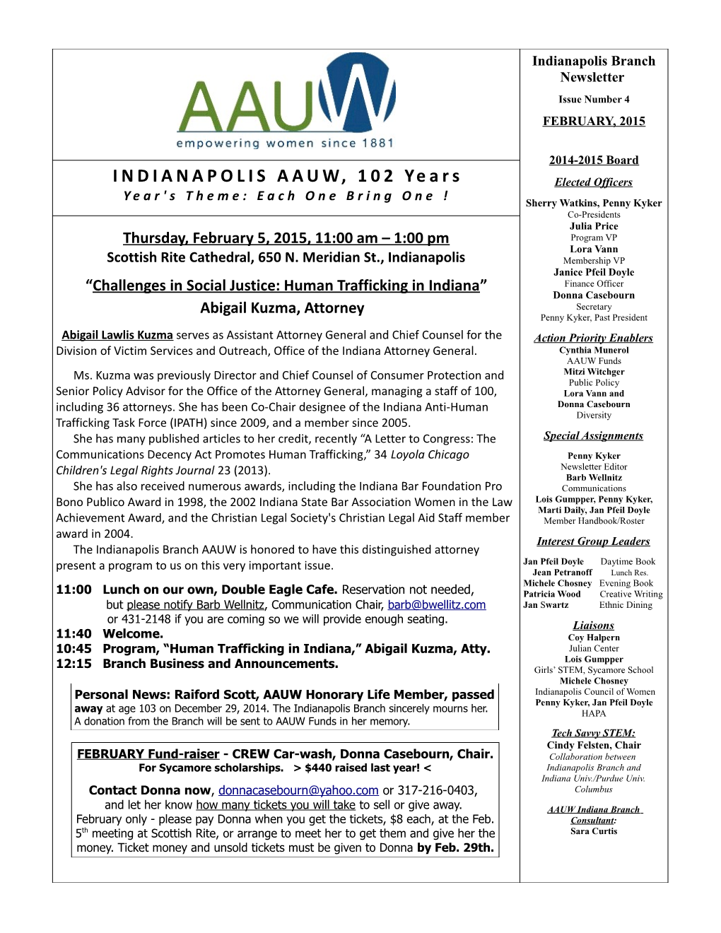 INDIANAPOLIS AAUW, 102 Years