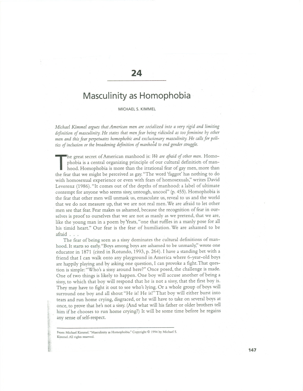 Masculinity As Homophobia