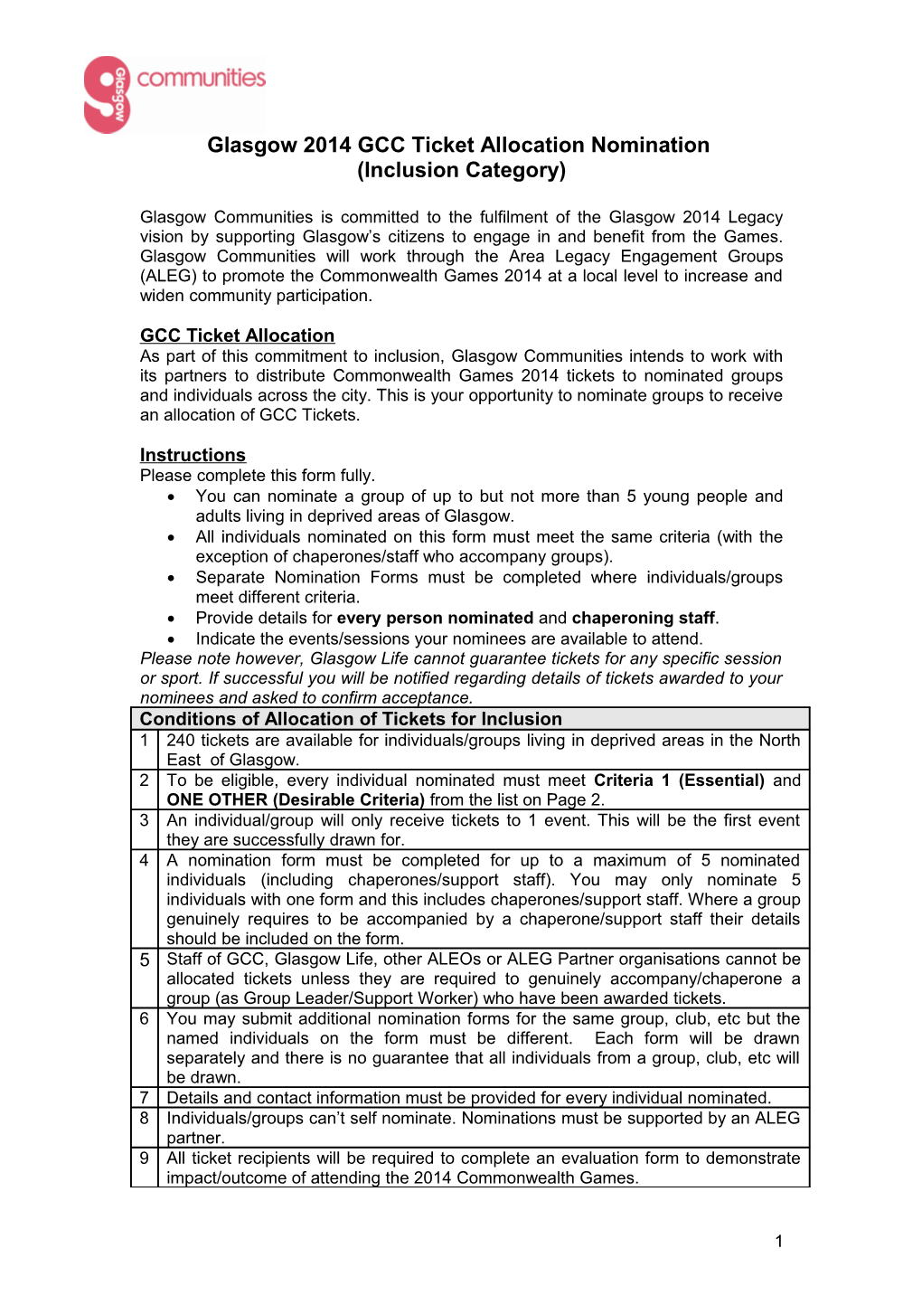 Glasgow 2014 GCC Ticket Allocation Nomination