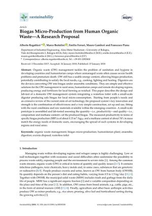 Biogas Micro-Production from Human Organic Waste—A Research Proposal