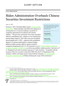 Biden Administration Overhauls Chinese Securities Investment Restrictions
