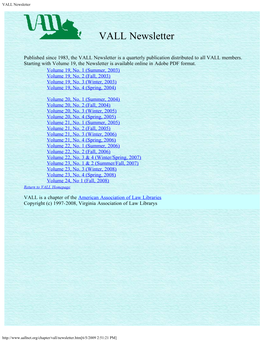 VALL Newsletter Archive, 2003-2008