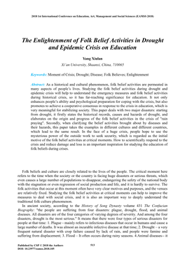 The Enlightenment of Folk Belief Activities in Drought and Epidemic Crisis on Education