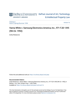 Vanna White V. Samsung Electronics America, Inc., 971 F.2D 1395 (9Th Cir. 1992)