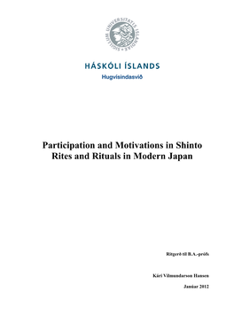 Participation and Motivations in Shinto Rites and Rituals in Modern Japan