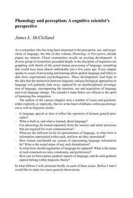 Phonology and Perception: a Cognitive Scientist's Perspective