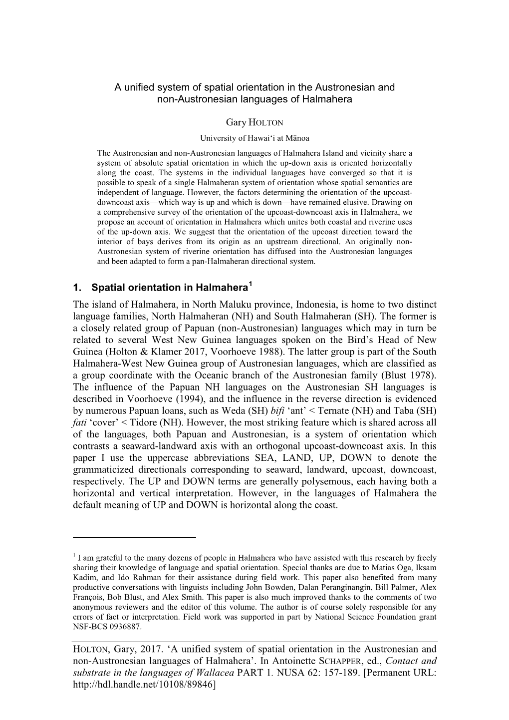 HOLTON, Gary, 2017. 'A Unified System of Spatial Orientation in The