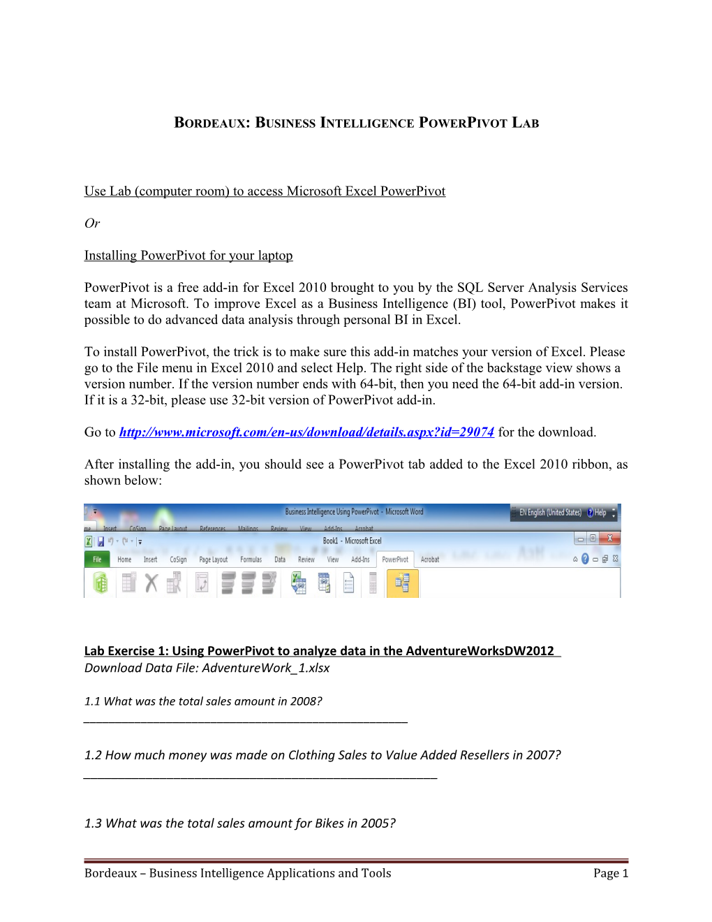 Use Lab (Computer Room) to Access Microsoft Excel Powerpivot