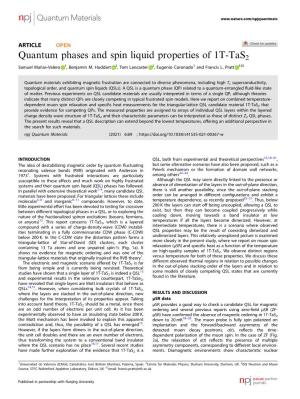 Quantum Phases and Spin Liquid Properties of 1T-Tas2 ✉ Samuel Mañas-Valero 1, Benjamin M