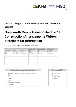Greatworth Green Tunnel Schedule 17 Construction Arrangements Written Statement for Information