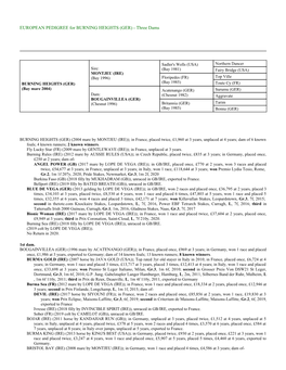 EUROPEAN PEDIGREE for BURNING HEIGHTS (GER) - Three Dams