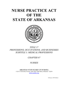 Nurse Practice Act of the State of Arkansas