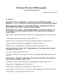 Michael Brecker Bibliography (Listed Chronologically) Compiled by David Demsey